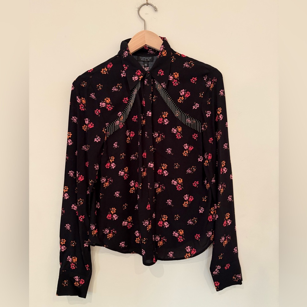 NWT Topshop western + floral button up blouse size 2
